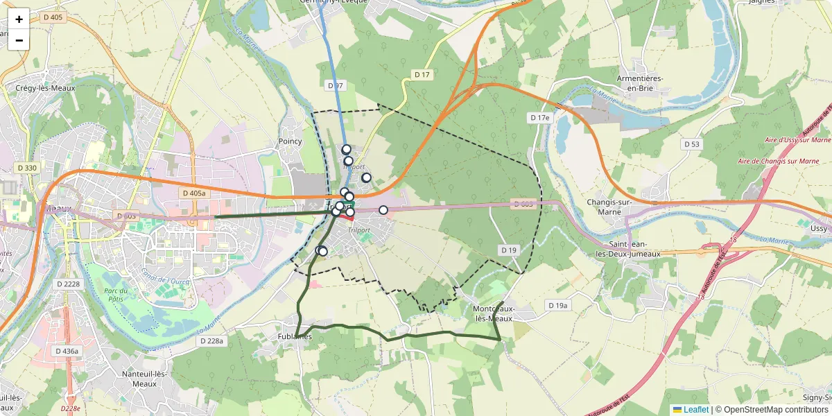 Carte du réseau de transport en commun à Trilport - lignes de bus et arrêts