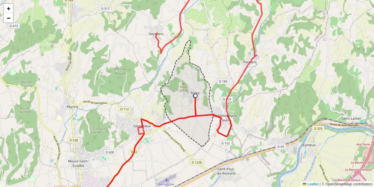 Carte du réseau de transport en commun à Triors - lignes de bus et arrêts