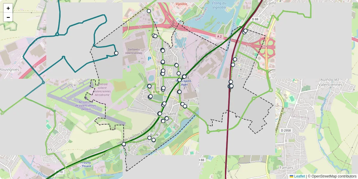 Carte du réseau de transport en commun à Trith-Saint-Léger - lignes de bus et arrêts