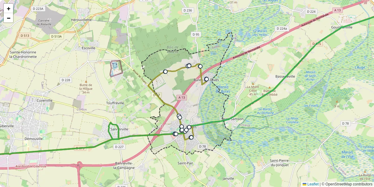 Carte du réseau de transport en commun à Troarn - lignes de bus et arrêts