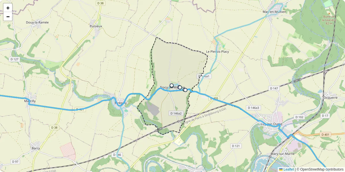 Carte du réseau de transport en commun à Trocy-en-Multien - lignes de bus et arrêts