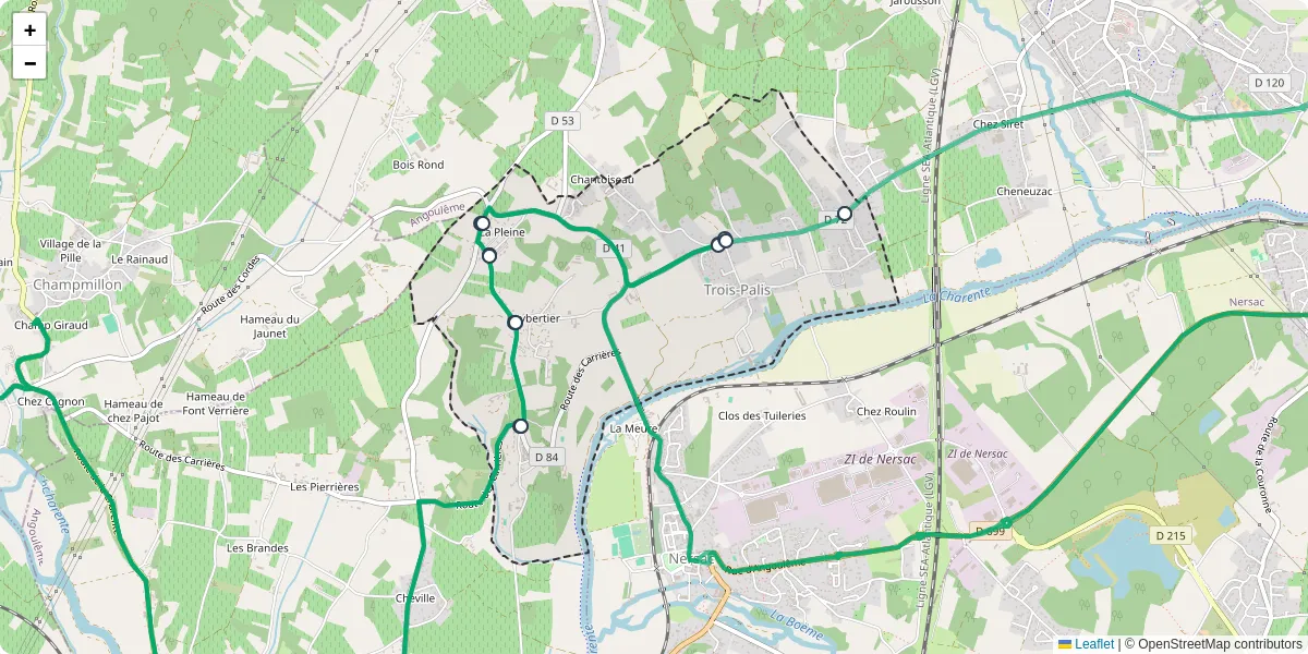 Carte du réseau de transport en commun à Trois-Palis - lignes de bus et arrêts