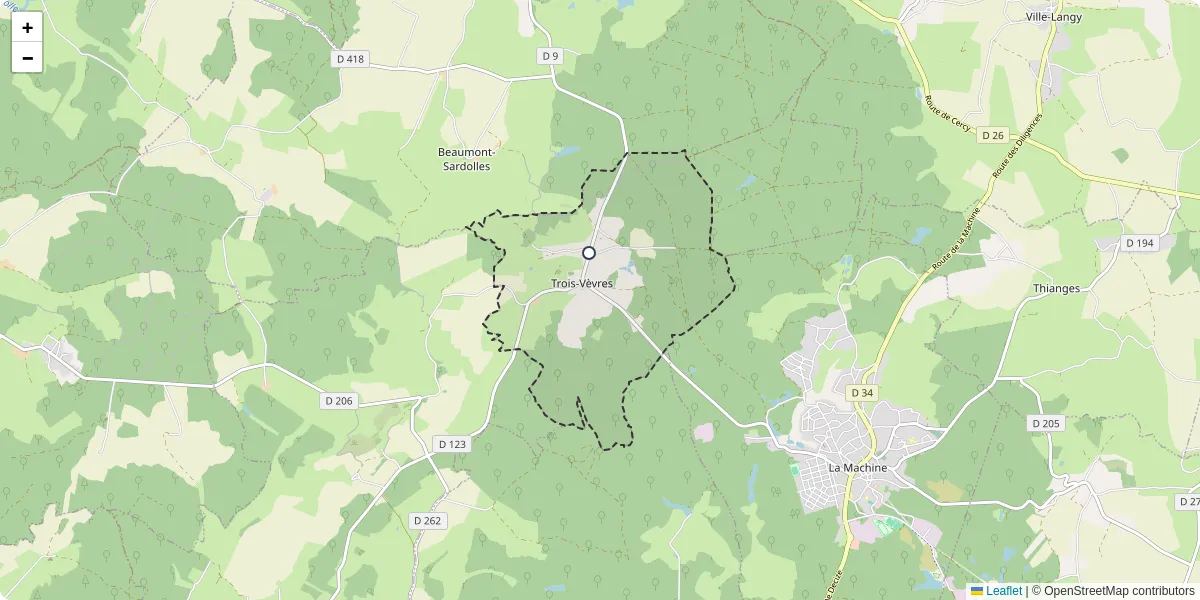 Carte du réseau de transport en commun à Trois-Vèvres - lignes de bus et arrêts