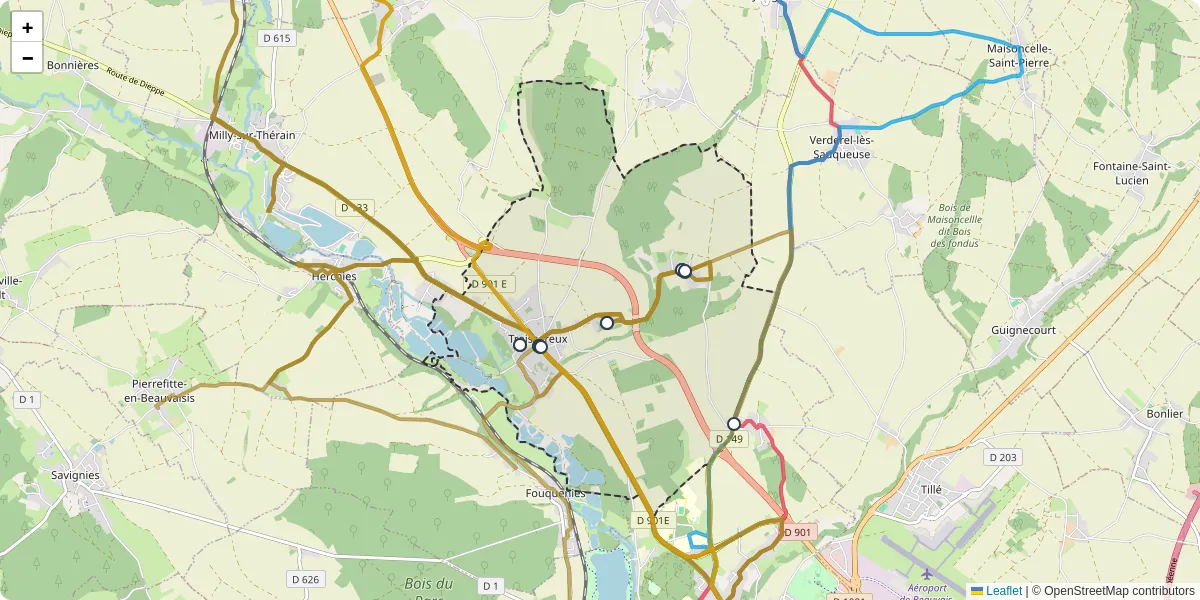 Carte du réseau de transport en commun à Troissereux - lignes de bus et arrêts