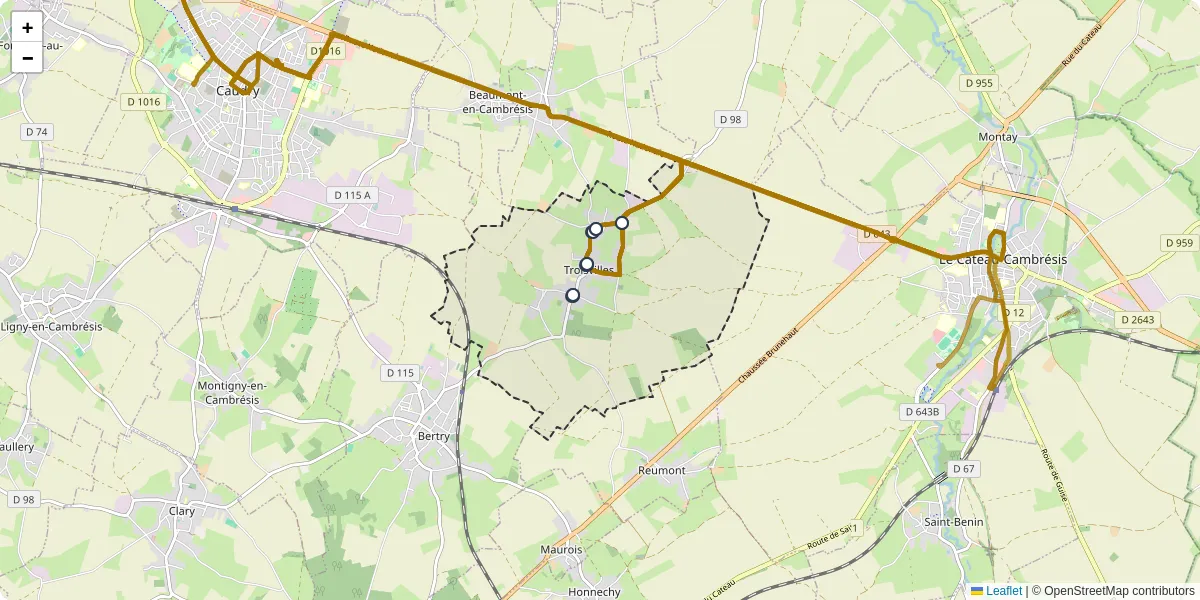 Carte du réseau de transport en commun à Troisvilles - lignes de bus et arrêts
