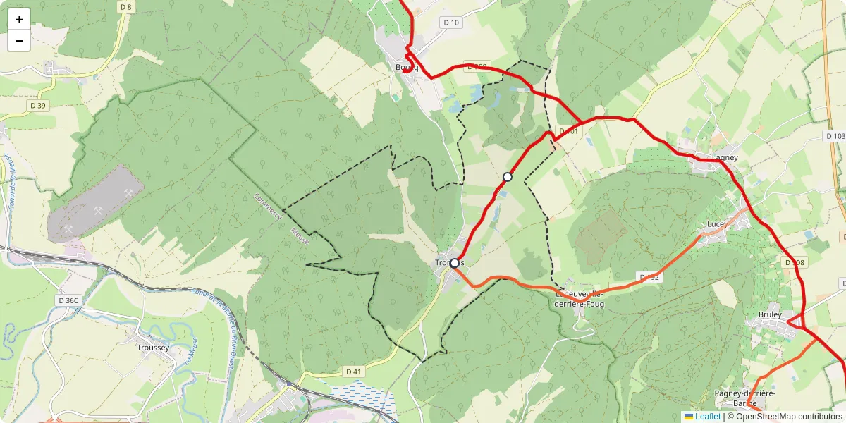 Carte du réseau de transport en commun à Trondes - lignes de bus et arrêts