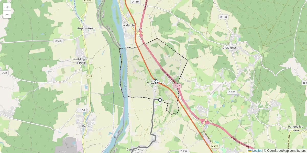 Carte du réseau de transport en commun à Tronsanges - lignes de bus et arrêts
