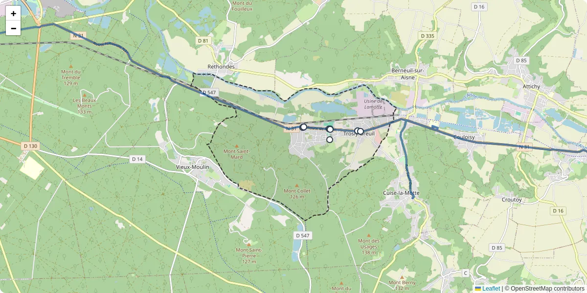 Carte du réseau de transport en commun à Trosly-Breuil - lignes de bus et arrêts