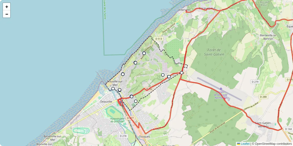 Carte du réseau de transport en commun à Trouville-sur-Mer - lignes de bus et arrêts