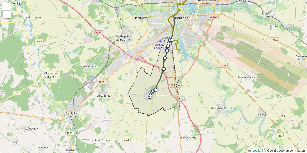 Carte du réseau de transport en commun à Trouy - lignes de bus et arrêts
