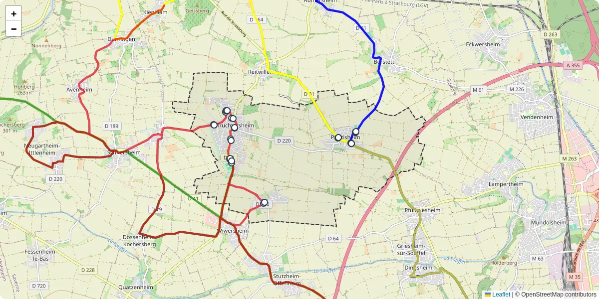 Carte du réseau de transport en commun à Truchtersheim - lignes de bus et arrêts