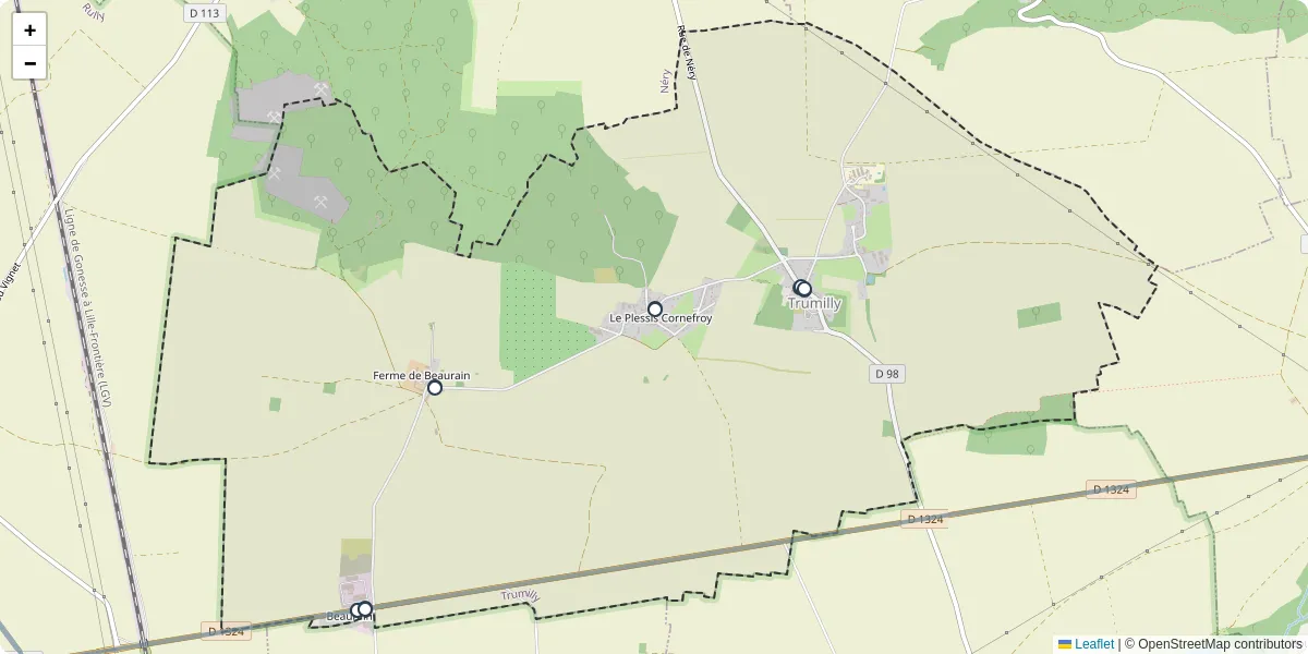 Carte du réseau de transport en commun à Trumilly - lignes de bus et arrêts