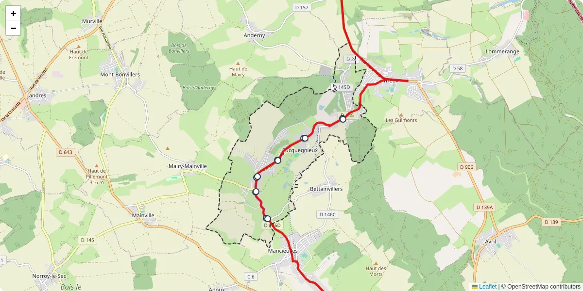 Carte du réseau de transport en commun à Tucquegnieux - lignes de bus et arrêts