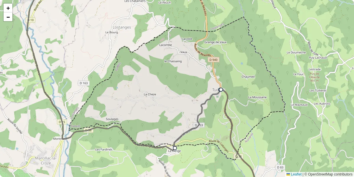 Carte du réseau de transport en commun à Tudeils - lignes de bus et arrêts