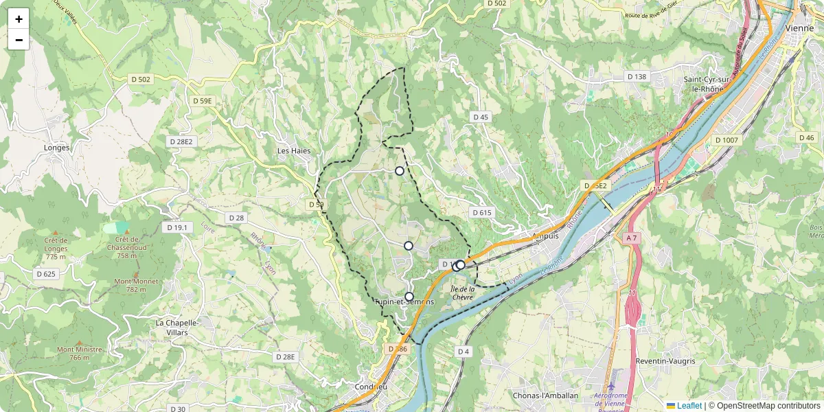 Carte du réseau de transport en commun à Tupin-et-Semons - lignes de bus et arrêts