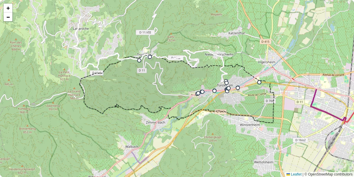 Carte du réseau de transport en commun à Turckheim - lignes de bus et arrêts