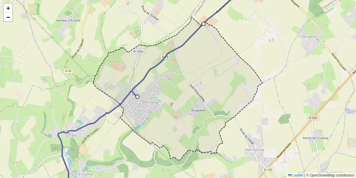 Carte du réseau de transport en commun à Turretot - lignes de bus et arrêts