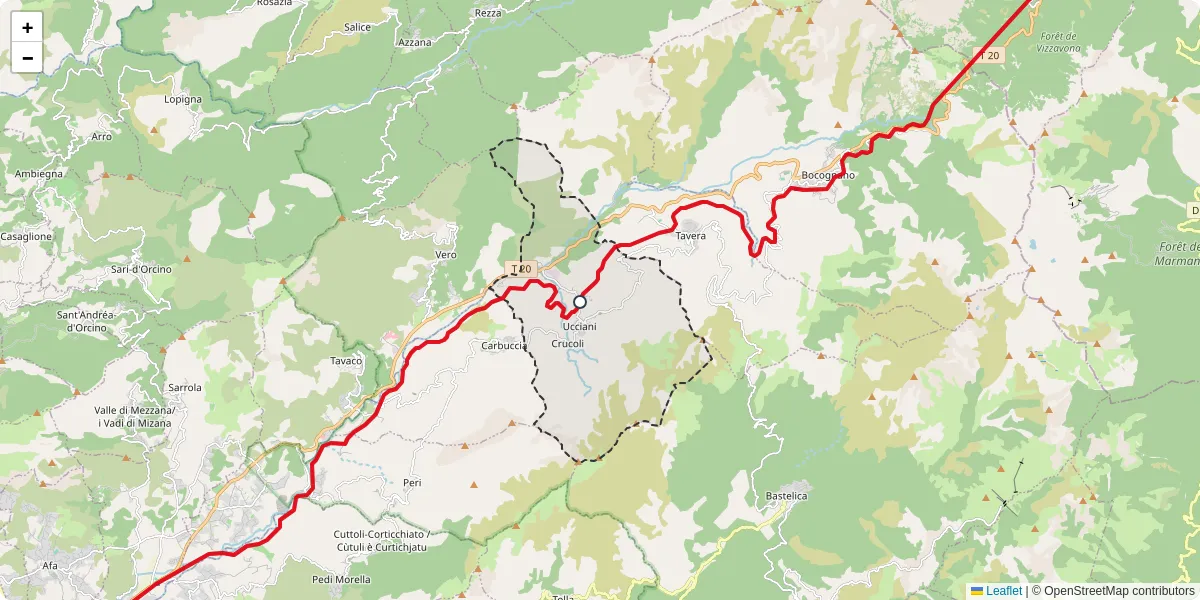Carte du réseau de transport en commun à Ucciani - lignes de bus et arrêts