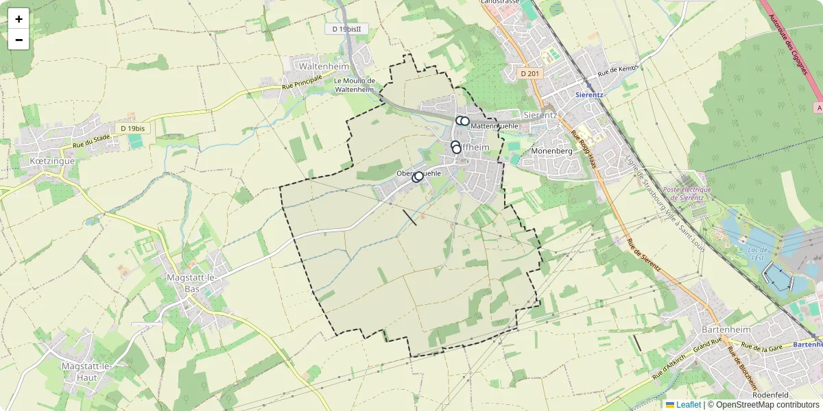 Carte du réseau de transport en commun à Uffheim - lignes de bus et arrêts
