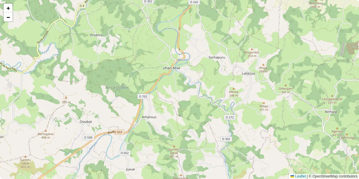 Carte du réseau de transport en commun à Uhart-Mixe - lignes de bus et arrêts