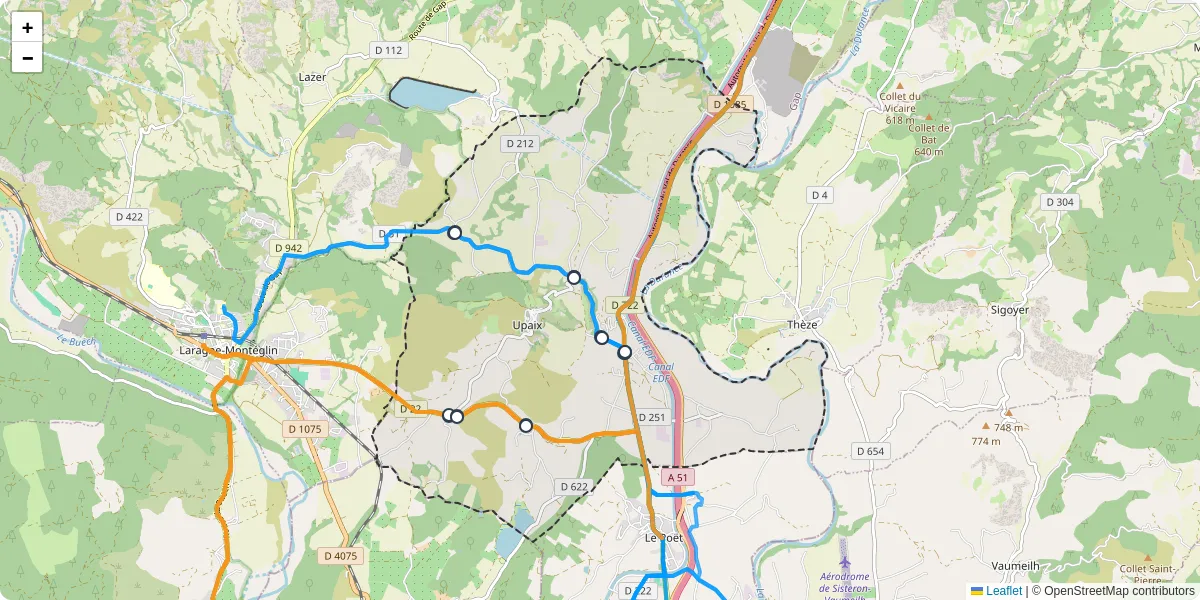 Carte du réseau de transport en commun à Upaix - lignes de bus et arrêts