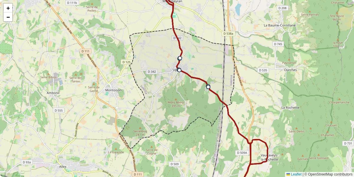 Carte du réseau de transport en commun à Upie - lignes de bus et arrêts