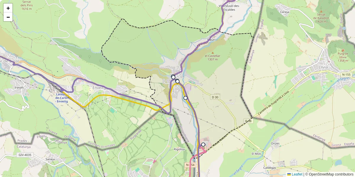 Carte du réseau de transport en commun à Ur - lignes de bus et arrêts