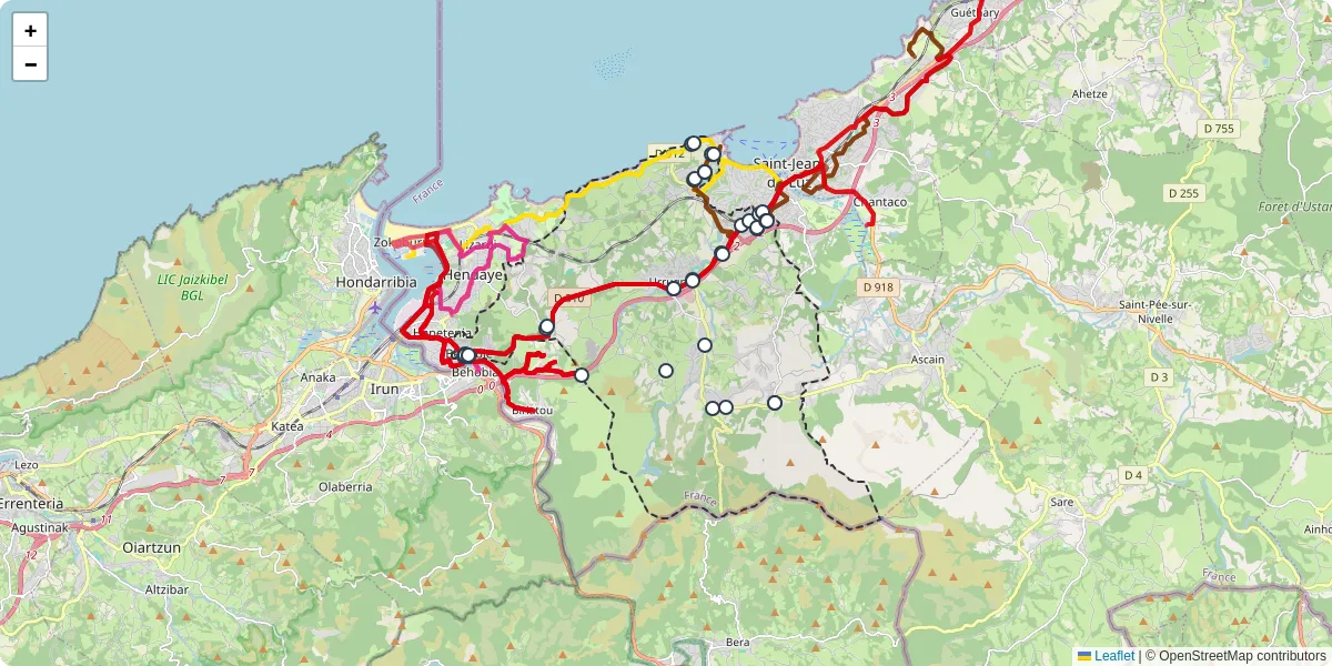 Carte du réseau de transport en commun à Urrugne - lignes de bus et arrêts