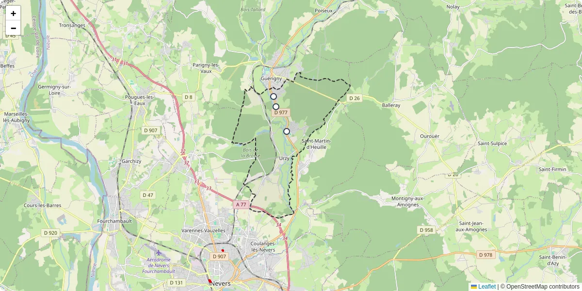 Carte du réseau de transport en commun à Urzy - lignes de bus et arrêts