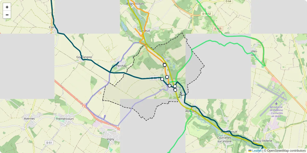 Carte du réseau de transport en commun à Us - lignes de bus et arrêts