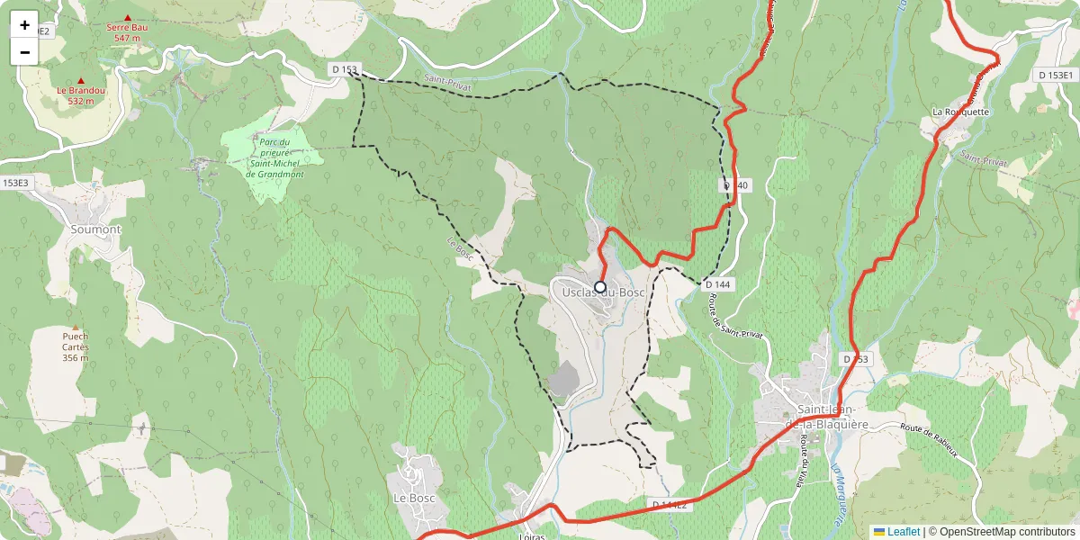 Carte du réseau de transport en commun à Usclas-du-Bosc - lignes de bus et arrêts