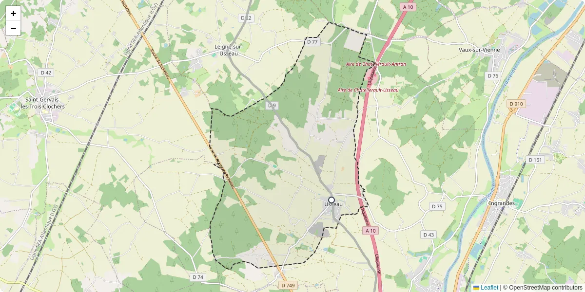 Carte du réseau de transport en commun à Usseau - lignes de bus et arrêts