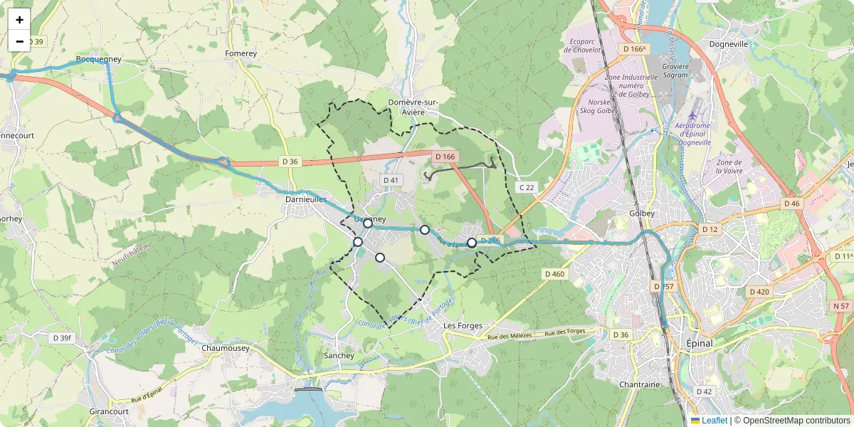 Carte du réseau de transport en commun à Uxegney - lignes de bus et arrêts