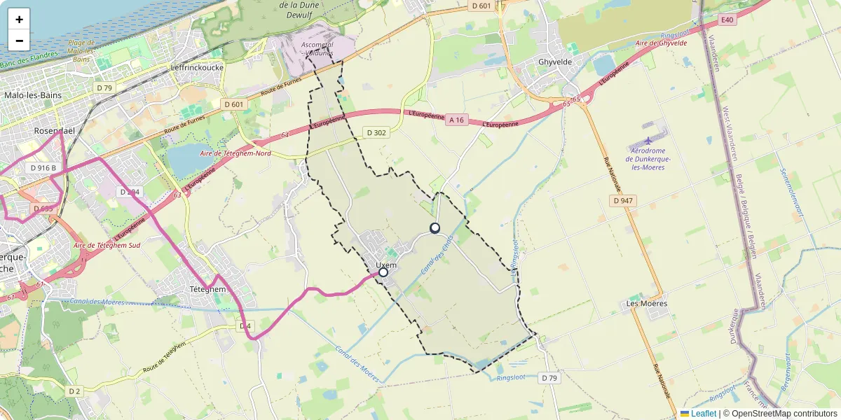 Carte du réseau de transport en commun à Uxem - lignes de bus et arrêts