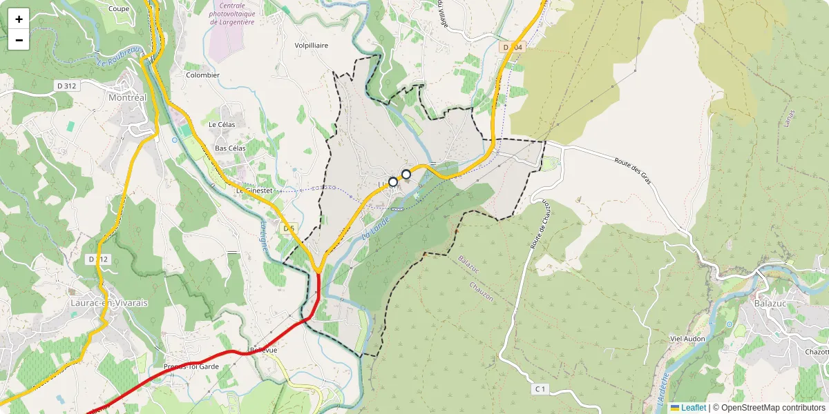 Carte du réseau de transport en commun à Uzer - lignes de bus et arrêts
