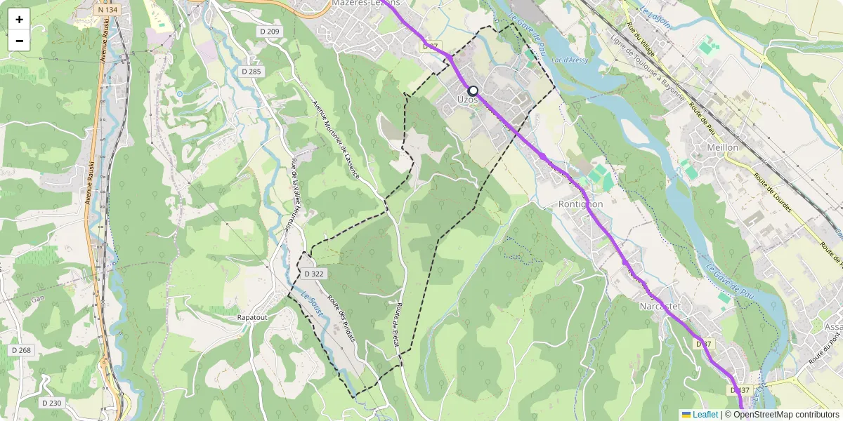 Carte du réseau de transport en commun à Uzos - lignes de bus et arrêts