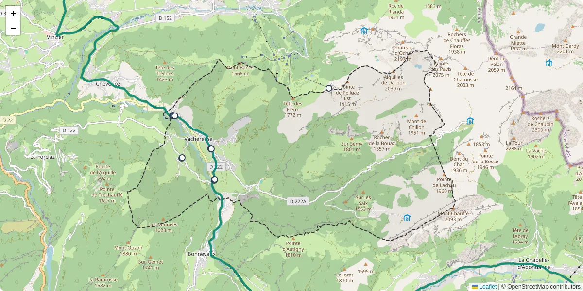 Carte du réseau de transport en commun à Vacheresse - lignes de bus et arrêts