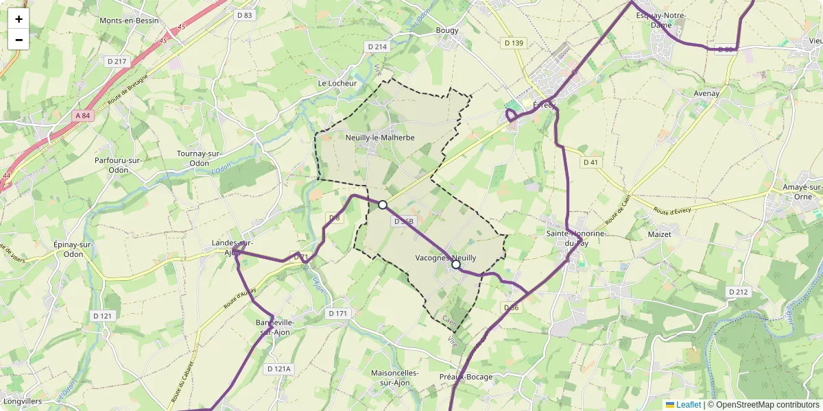 Carte du réseau de transport en commun à Vacognes-Neuilly - lignes de bus et arrêts