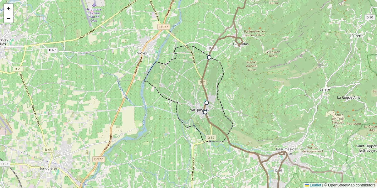 Carte du réseau de transport en commun à Vacqueyras - lignes de bus et arrêts