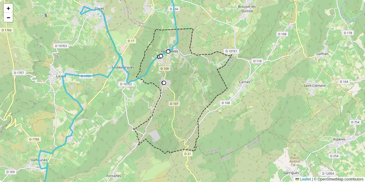 Carte du réseau de transport en commun à Vacquières - lignes de bus et arrêts