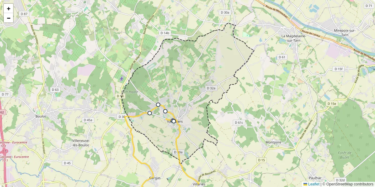 Carte du réseau de transport en commun à Vacquiers - lignes de bus et arrêts
