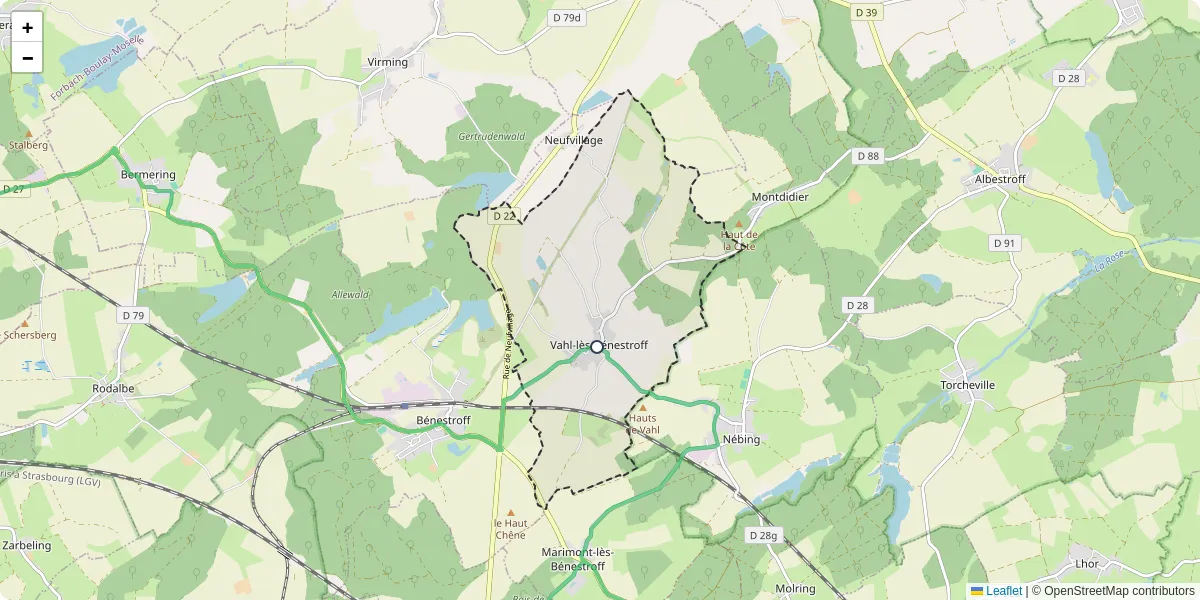 Carte du réseau de transport en commun à Vahl-lès-Bénestroff - lignes de bus et arrêts