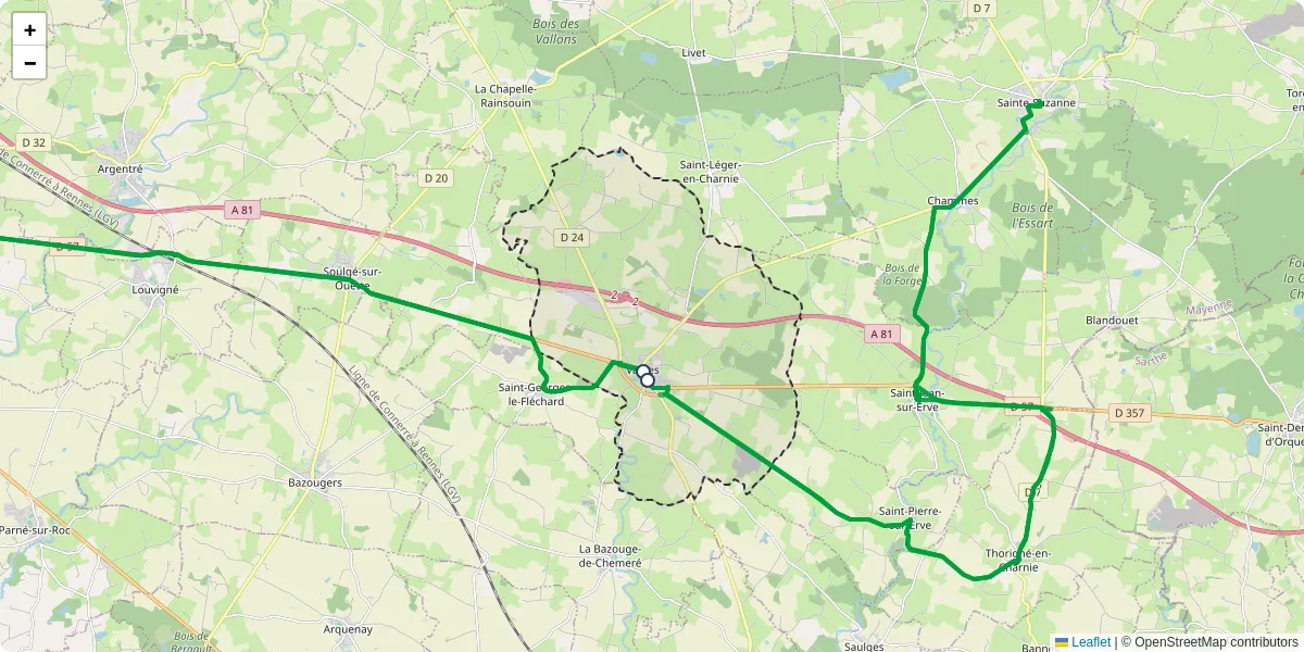 Carte du réseau de transport en commun à Vaiges - lignes de bus et arrêts