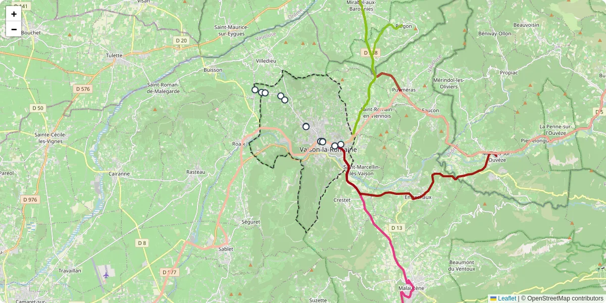 Carte du réseau de transport en commun à Vaison-la-Romaine - lignes de bus et arrêts