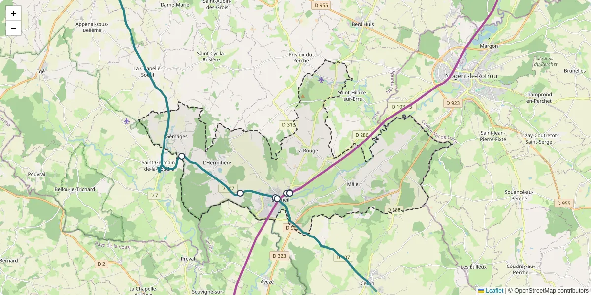 Carte du réseau de transport en commun à Val-au-Perche - lignes de bus et arrêts