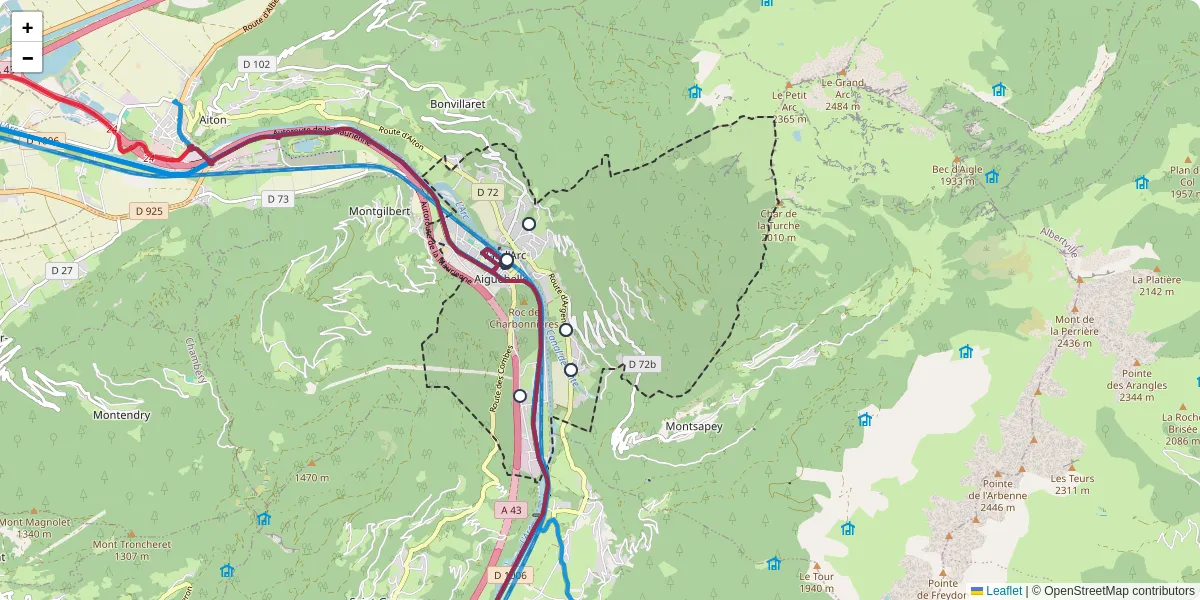 Carte du réseau de transport en commun à Val-d'Arc - lignes de bus et arrêts