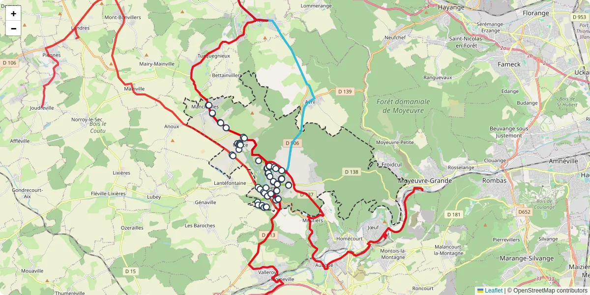 Carte du réseau de transport en commun à Val de Briey - lignes de bus et arrêts