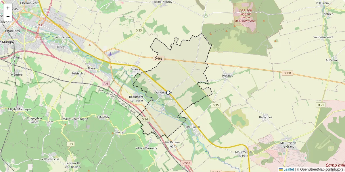 Carte du réseau de transport en commun à Val-de-Vesle - lignes de bus et arrêts