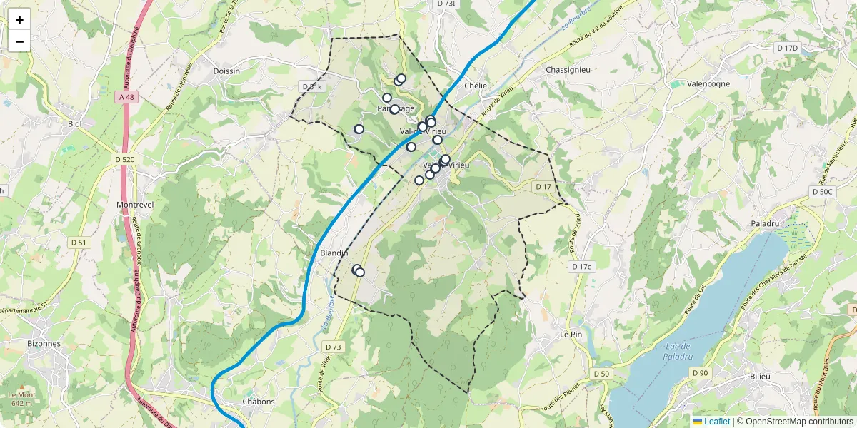 Carte du réseau de transport en commun à Val-de-Virieu - lignes de bus et arrêts