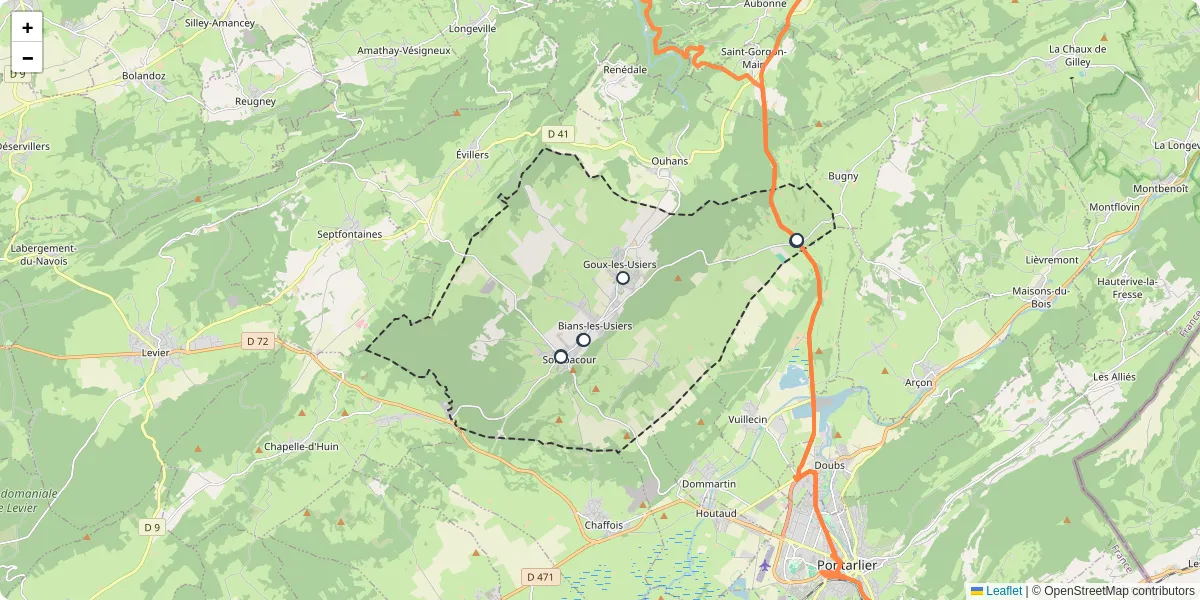 Carte du réseau de transport en commun à Val-d'Usiers - lignes de bus et arrêts